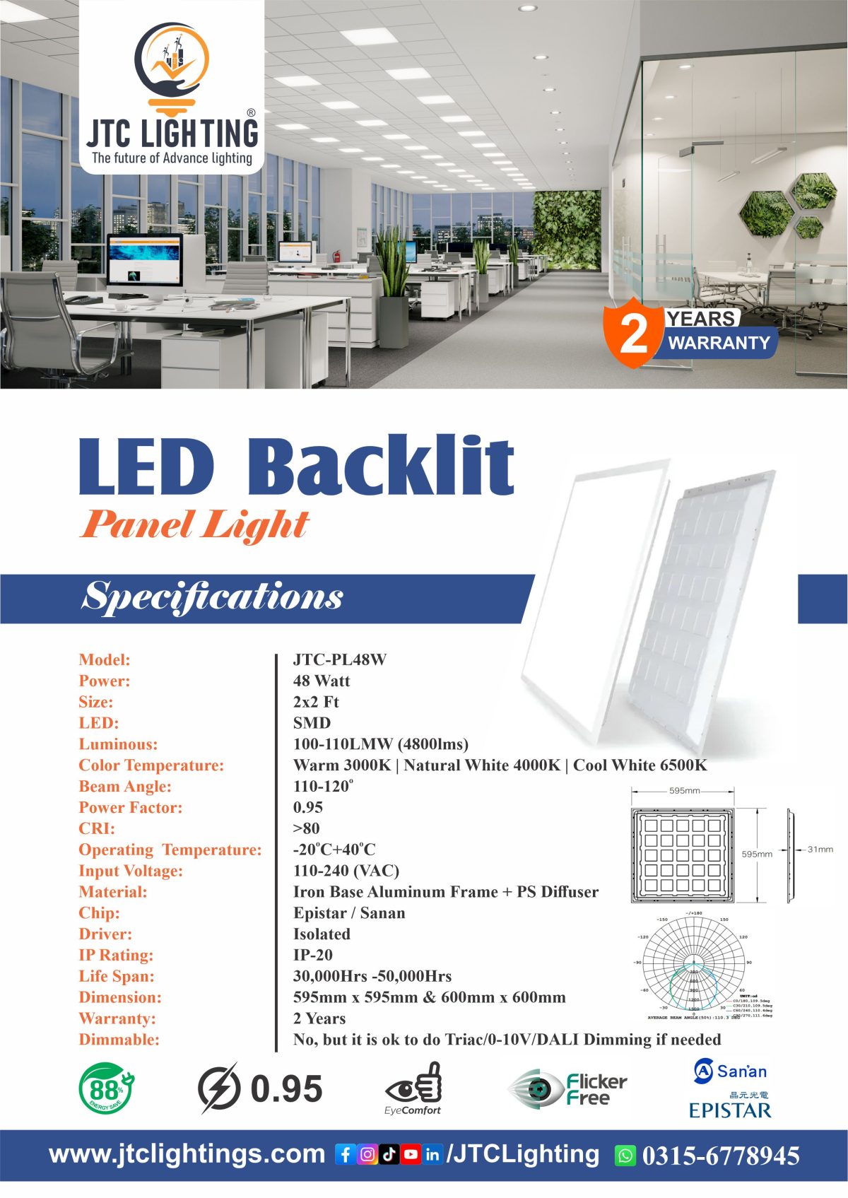 LED Backlit Panel Light 2x2 48W - Image 2